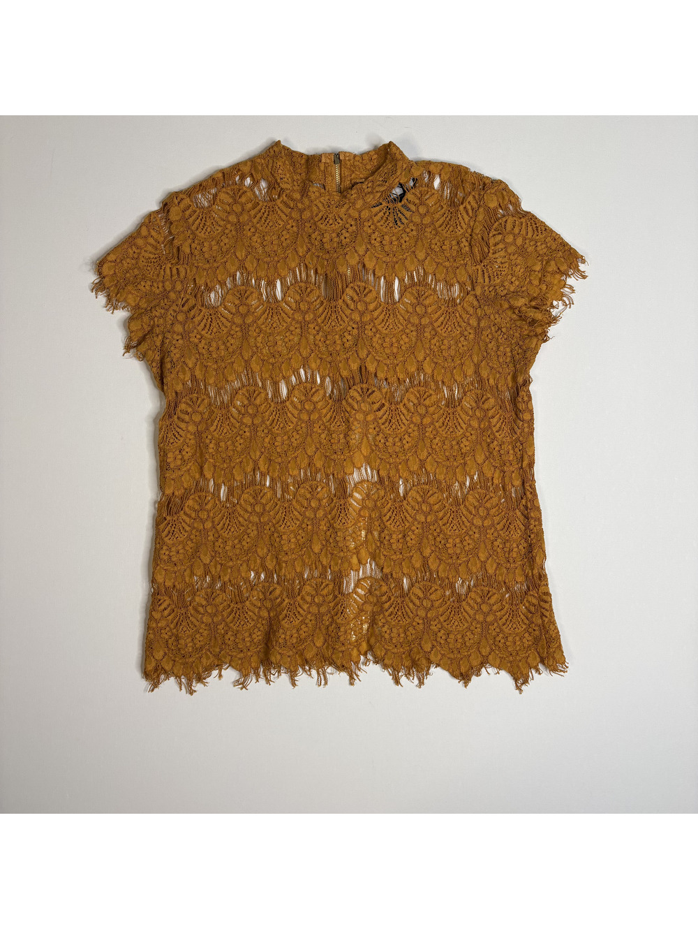 INNY Mustard Yellow Crochet Lace Top - Open Back Womens
